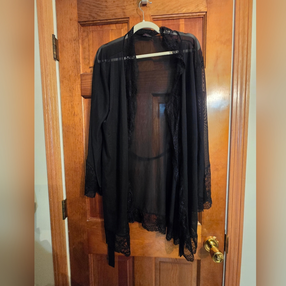 Lace Trim Women's Robe Mesh Chemise Plus 3XL